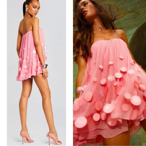 Retrofete Sherry Sequin Embellished Strapless Pink Mini Dress Size Small - Picture 2 of 11